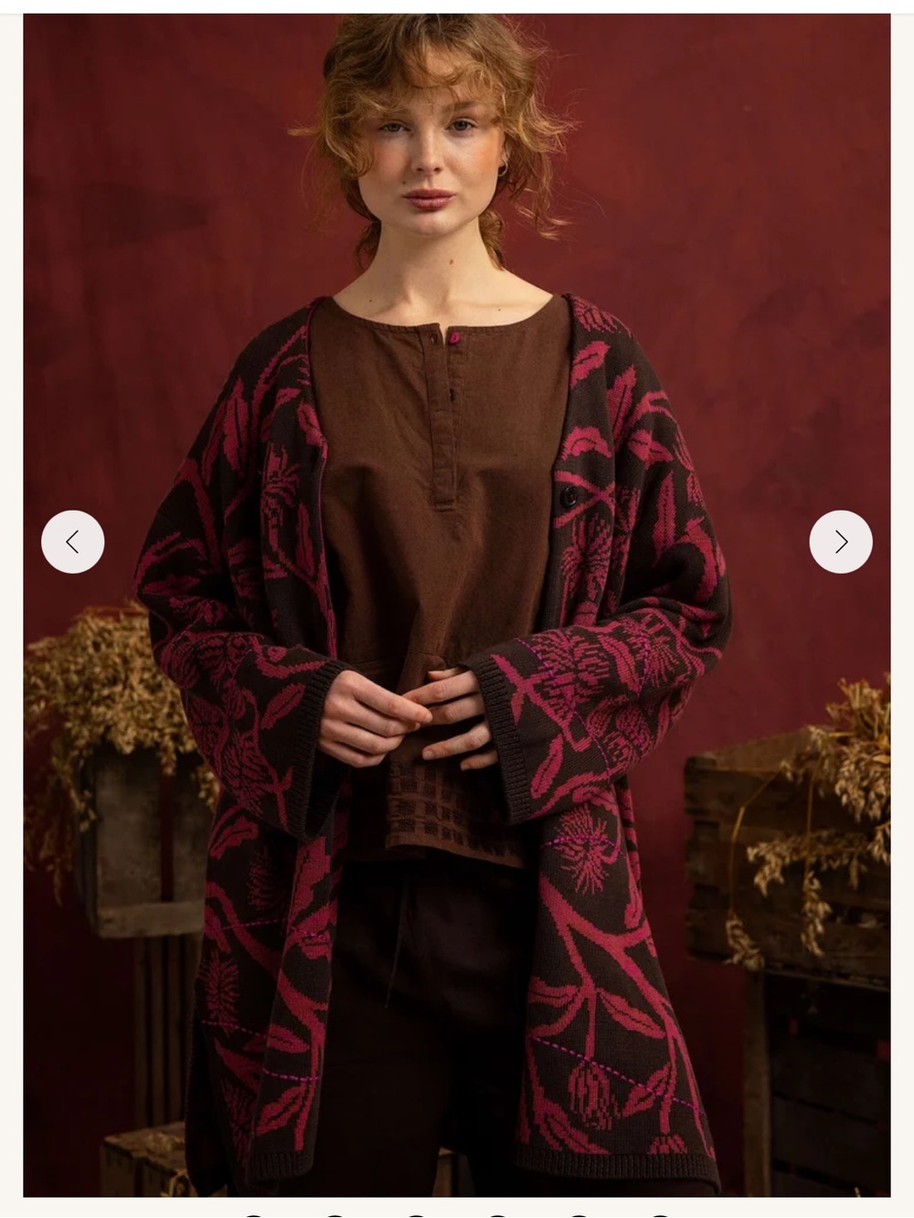 Gudrun Sjöden Lusern Floral Embroidered Long Cardigan Cotton Jacquard Knit S